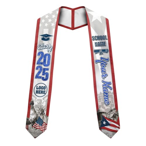 MonkeyVan Personalized Graduation Stole for Puerto Rican Senior, Puerto Rico Flag Graduation Sash Class of 2025 Gifts S176