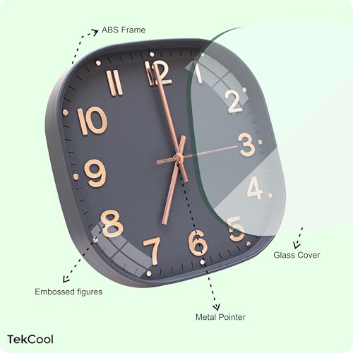Image of TEKCOOL Plastic Analogue Wall Clock 12 inch Silent Quartz Decorative Wall Clock Non-Ticking Classic Clock Battery Operated Round Easy to Read for Room /Home /Kitchen /Bedroom /Office /School.Grey Gold'