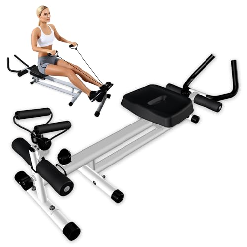 Nuova Versione Multiuso vogatore pieghevole per casa e addominali,2 in 1,Regolabile, doppia guida, silenzioso, Facilità d'uso,facile da montare.Vogatore per CasaBianco panna.