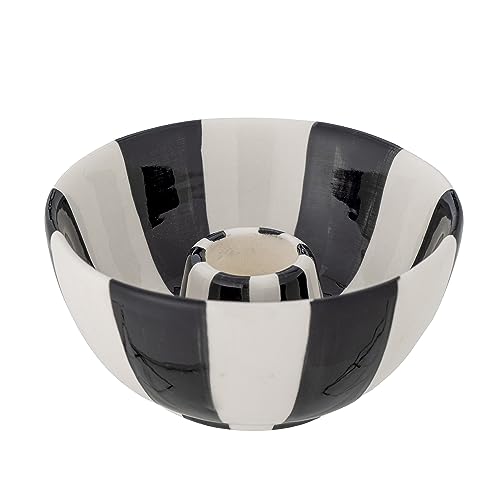 Bloomingville Eja Kerzenhalter – Schwarz – Steingut mit gestreifter Glasur – Kleine Schale mit integriertem Kerzenhalter – Deko im Nordic Stil – 9 × 4,5 cm, 82060134