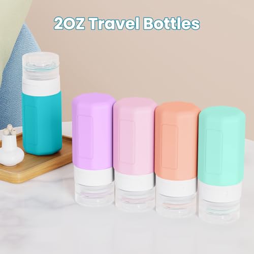 2 oz Travel Bottles, Small Size Containers, TSA Approved Silicone Travel Toiletries Bottles, Shampoo and Conditioner Kit for Women (Cream)2