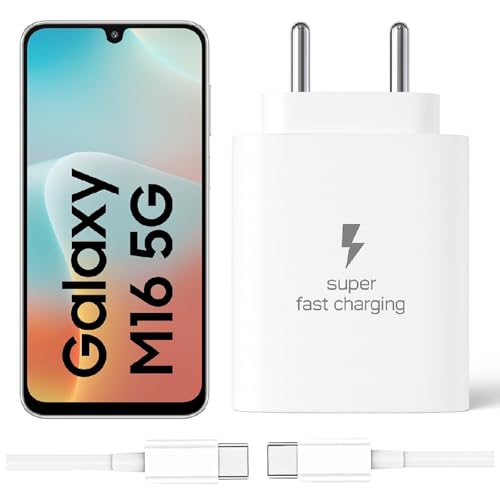 Image of 25W Type-C Charger with Cable Compatible with Samsung-Galaxy M16 5g | Super Fast Charger Adapter for S23 /S24 /S25 /S21Fe /A14 /M17 /M06 /M07 /M05 /F05 /F15 /F06 /M36 /A55 / F17 /A16 /M16 /A56 /A36 /A35 /A34 /A26, White