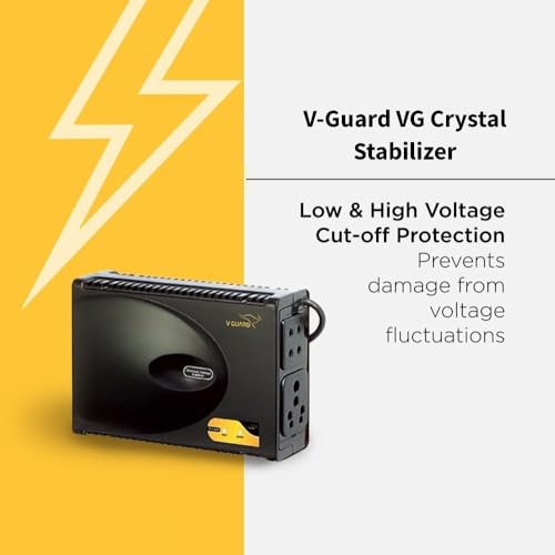 Image of V-Guard VG Crystal Stabilizer for LED / Plasma TV | Black | Home Theatre & Medical Equipment | 90V-290V Working Range | 2A Capacity | High & Low Voltage Protection