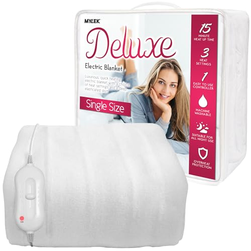 MYLEK Electric Blanket Single Size, Fully Fitted Heated Mattress Cover Underblanket with Elasticated Skirt, Overheat Protection, Fast Heat Up, Machine Washable and Safe For All Night Use (Single)