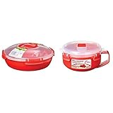 Sistema Microwave Teller, 1,3 l, rot & Microwave Frühstücksschale, 850 ml, rot/transparent
