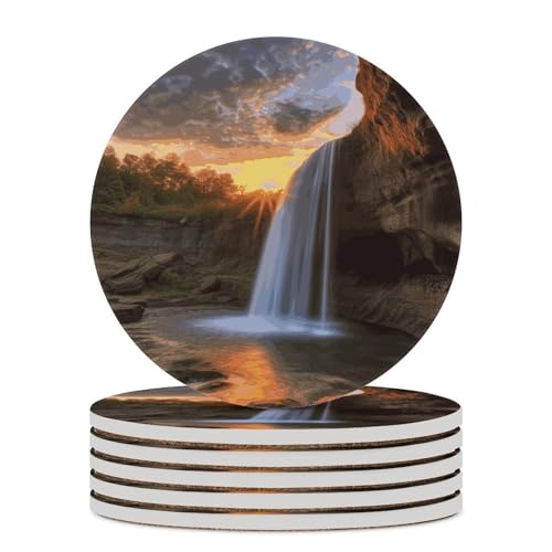 Dessous de verre rond céramique motif cascade antidérapant absorbant pour table basse - 2