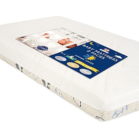 Sweety Fox Baby Matratze 70 x 140 cm Oeko-TEX, EN 16890+A1 und Made in EU Zertifiziert - Höhe 11cm - Kindermatratze Wendbar mit Sommer und Winterseite Cover