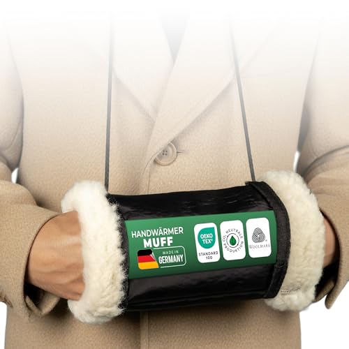 Novaliv Handmuff 1er Set – Handwärmer ohne Strom aus 100% Schurwolle, außen wasserabweisend – kuscheliger Muff gegen kalte Hände für Winter, Spaziergang, Stadt und...