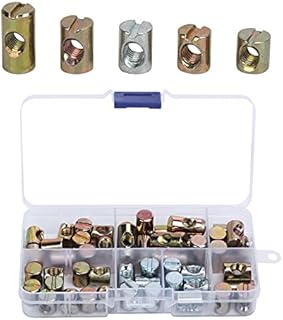 MENGON 50 Pcs M6 Barrel Nuts Cross Dowels Furniture Slotted Bolts 11mm 13mm 14mm 15mm 20mm Carbon Steel for Assembling Beds Cribs Chairs