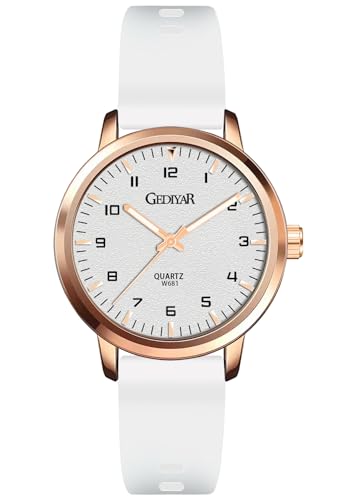 RUYEOOK Fashion Quartz Wrist Watch, Waterproof Analog Display, Rubber Silicone Bands, Easy Read Dial, Casual Sport Style Minimalist Watch for Women Ladies Teachers Students (W681-white)