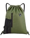 LIVACASA Mochilas de Cuerdas Mujer Hombre Toma USB para Auriculares con Bolsillos Mallas para Botellas Tela Oxford Bolsa de Cuerdas Mochilas Impermeables para Yoga Gimnasio Deportes Verde