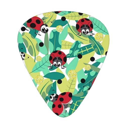 てんとう虫プリントギターピック、ギタープレクトラムセルロイドピック12個、アコースティック、エレクトリック、ベースギター用クラシックトライアングルピック、0.46mm 0.71mm 0.96mmを含む