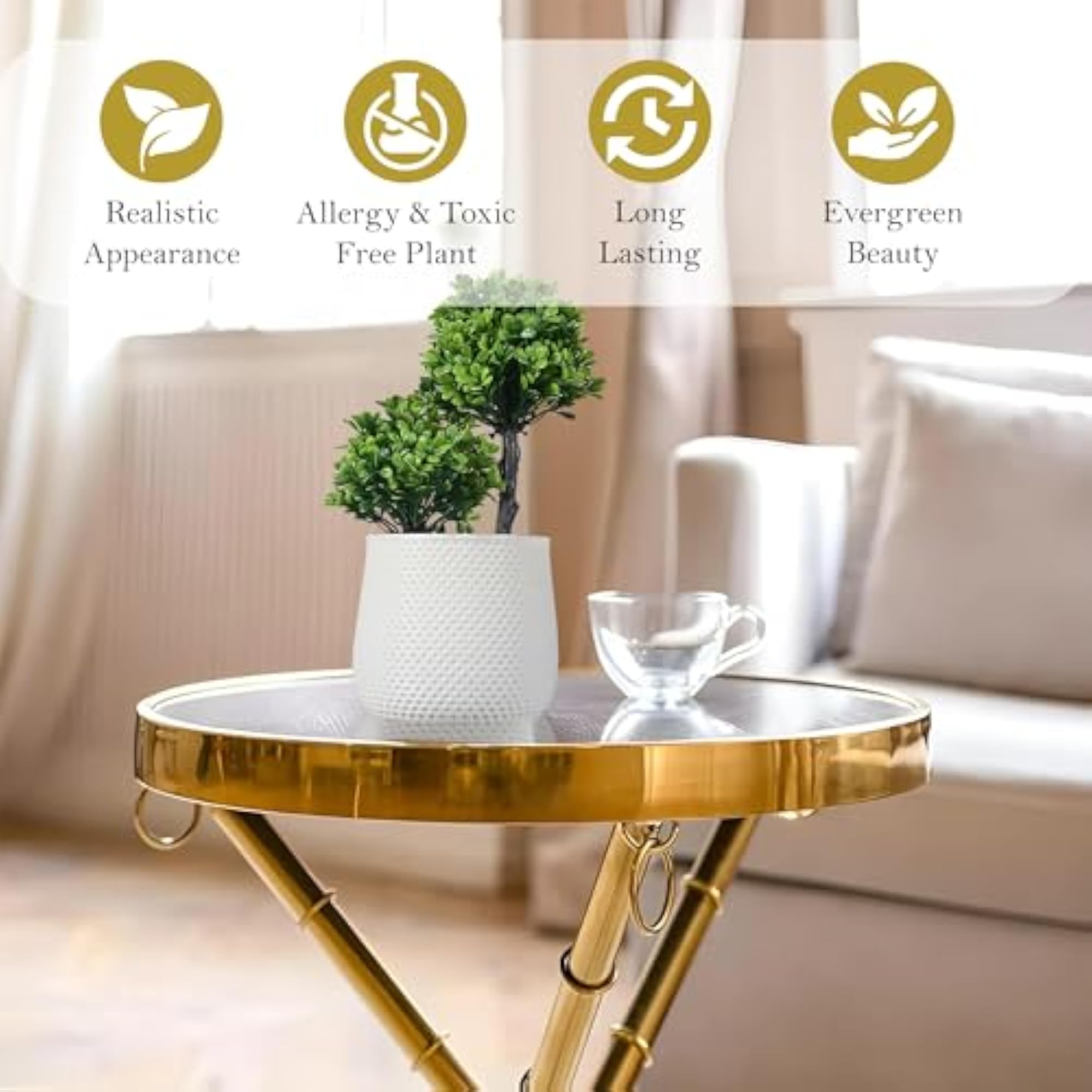 Set of 2 Plastic Artificial Small Plants with Pot