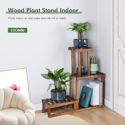 Coogou Wood Plant Stand Indoor Outdoor 4 Tiers Plant Rack Corner Planter Shelf Flower Pot Holder For Living Room Garden Patio Yard Porch thumb #5