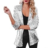 Blazer de lentejuelas para mujer, chaqueta de manga larga con acabado brillante diseñado para fiestas informales, discotecas, rave (S plateado)
