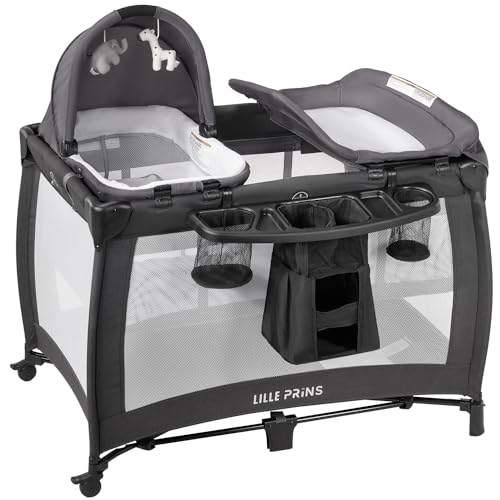 Image of LILLEPRINS 4 in 1 Pack and Play with Bassinet, Diaper Changing Table for Newborn Infant, Portable Baby Playpen for Babies and Toddlers
