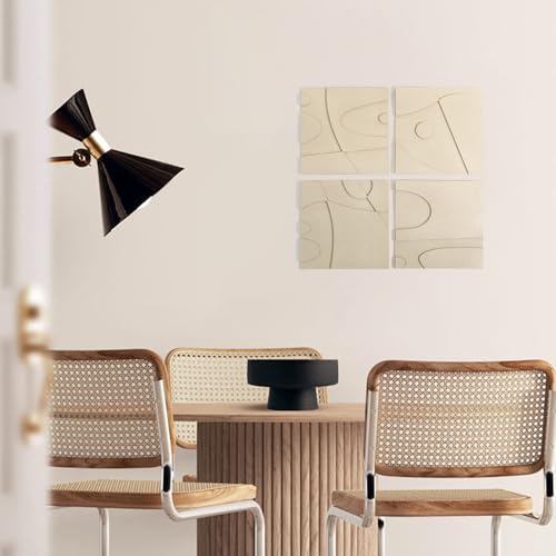 Oiuytoh BZ001 Set Of 4 Textured Plaster Wall Art 3D Relief Beige Wall Decoration Painting Handmade Geometric Abstract Shapes thumb #5