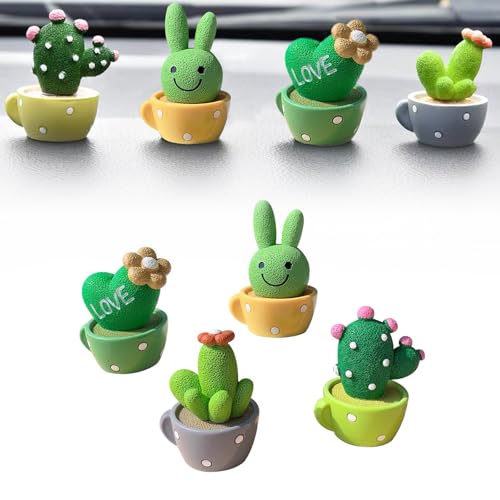 Zehiony 4 PCS Cactus Car Dashboard Ornaments, 3D Cute Cactus