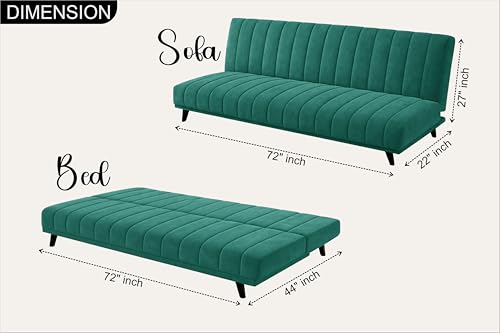 Image of Rosebell- Velvet Fabric Sofa Cum Bed 3-Seater Foldable Convertible Sofa, Modern Tufted Design Couch for Living Room, Guest Room & Office Green Color