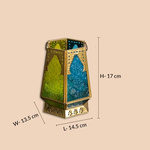 Image of MARKET 99 Metal + Glass Hexagon Tea Light Candle Holders | Multicolor Votive Holders for Diwali, Christmas, Weddings & Birthdays | Decorative T-Light Stand for Home Decor, Festive Lighting & Gifting