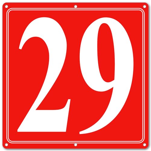 Image of Premium Aluminum Number Signs 29, Metal 12 inch X 12 inch Red Numbered Signs Outdoor for Parking Lots, Floor, Dock, Court, Aisle, Field, High Visibility, No Fade, Weather-resistant