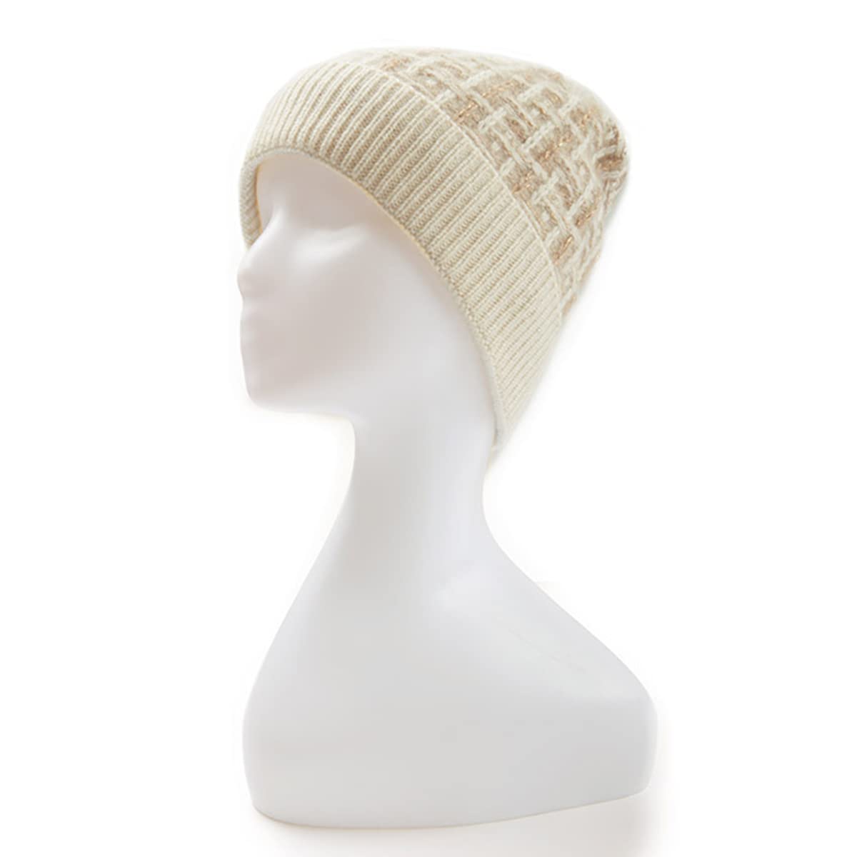 Gorro de Punto de Cachemira para Mujer, Sombrero de Punto Cálido Invierno para Niña, Elegante Gorra con Puños Gorro de Esquí Beanie para Snowboard, Cumpleaños Invierno Beige