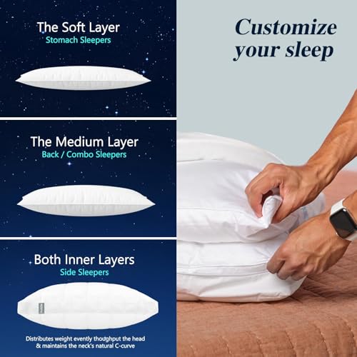 Image of Nuzzle Adjustable Firm Pillow Queen Size, Luxury Bed Pillow Hotel Collection - Best Adjust Height Soft Cooling Pillow for Back, Stomach or Side Sleepers