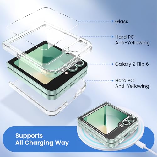 Image of Ruky for Samsung Galaxy Z Flip 6 Case, Support Wireless Charging, Clear | Full Body Cover Hard PC Ultra-Thin Shockproof, Support Wireless Charging Protective Phone Case for Galaxy Z Flip 6, Clear