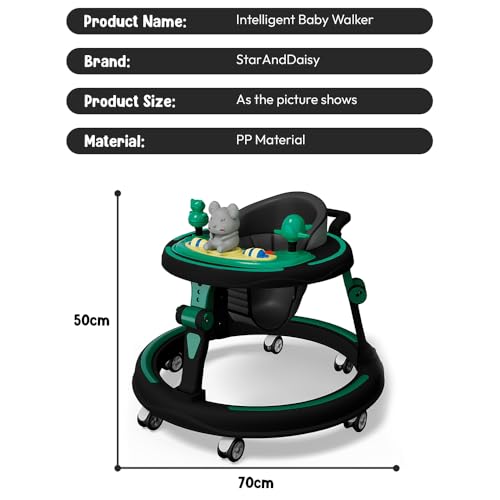 Image of StarAndDaisy Baby Walkers for 9+ Or 16 Month Baby boy & Girl 360 Walker for Kids for 7 Level Height Adjustment, Baby Walker with Switchable Food & Musical Toy Tray -Green Black