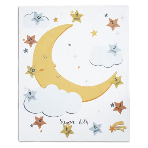 Image of Delta Children Personalized Milestone Baby Blanket - Monthly Blanket for Pictures - Photo Blanket for Newborns, Moon