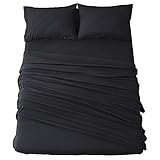 Shilucheng Bed Sheets Set Microfiber 1800 Thread Count Percale Super Soft and Comforterble 16 Inch Deep Pockets - 4 Piece (Black, King)
