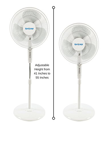 Hurricane Stand Fan - 16 Inch | Supreme Series |90 Degree Oscillation, 3 Speed Settings, Adjustable Height 41 Inches To 55 Inches - Etl Listed, White #TOP1