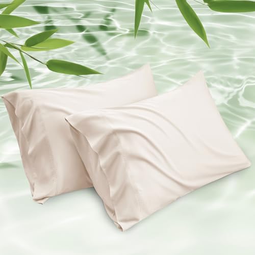 Image of Bedsure Ivory Pillow Cases Queen Set of 2, 100% Rayon Derived from Bamboo | Cooling Pillowcases, Similar to Silk Pillow Case Covers with Envelope Closure, PureWoven Bedding Gift, 20x30 Inches