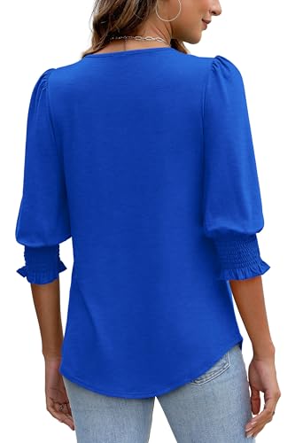 Image of XIEERDUO Blouses for Women Dressy Casual 3 /4 Length Sleeve Womens Tops with Smocked Cuffs