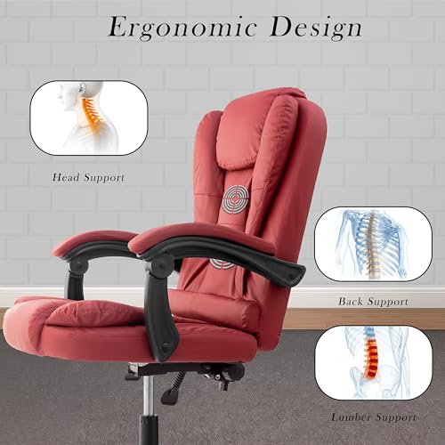 Image of Casa Copenhagen Italia Premium Leatherette Office Chair for Work | Boss Chair, Ergonomic Executive, Luxurious Cushioned Arms & Seat, 2 Point Back Massager, Heavy Duty Metal Base (Burgundy)
