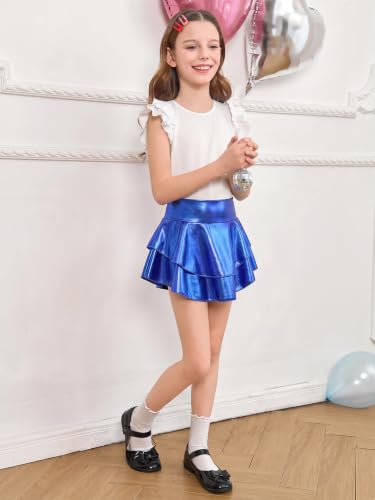 Image of Haloumoning Girls Metallic Skater Skort Kids Shiny Scooter Skirt 4-14 Years