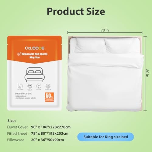 Image of Disposable Bed Sheets Fitted Sheet King Size, Disposable Travel Sheet for Hotel with Quilt Cover and Pillowcase, Disposable Bedding Travel Bedding Disposable Sheets for Travel Hotel Hospital