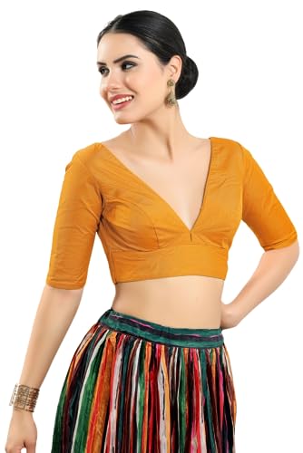 Image of Vamas Women's Silk Padded Self Design Half Sleeve Readymade Saree Blouse (X-1111.ELB)