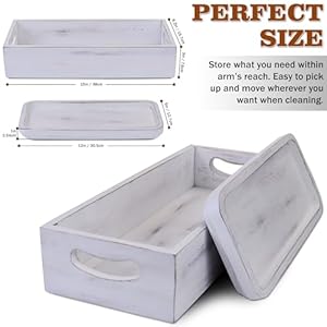 Toilet Tank Tray for Modern White Bathroom Decor Set of 2 Acacia Toilet Tank Topper Paper Storage Decorative Organizer Box Wood Vanity Tray for Counter Decor Dresser Tops White