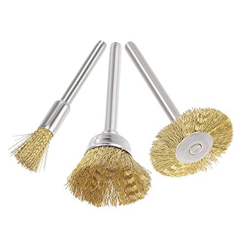 Image of uxcell Wire Brushes Wheels Brass Pen-Shape Bowl-Shape T-Shape Kit Accessories for Rotary Tools 9pcs