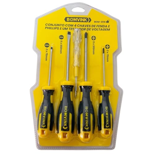 Kit com 4 Chaves de Fenda e Phillips com Testador de Voltagem 5 P...