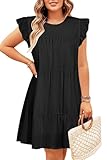 Holipick Women's Plus Size Summer Dresses Casual Short Dress Black Sleeveless Babydoll Ruffle Sleeve Swing Flowy Tunic Dress