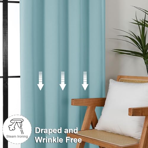 Simplebrand Blackout Extra 10ft Curtains for Patio 120 Inches Long 2 Panels Set, Solid Thermal Insulated Energy Saving Rod Pocket Window Treatment Curtains Blackout Drapes, 50" Wx120 L, Aqua