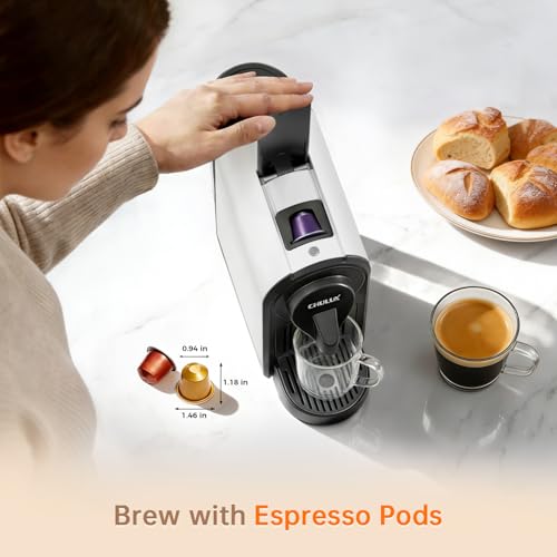 Image of CHULUX Bafe-Pro Espresso Machine for Nes Original Pods, Fast Brewing, White | 1400W Rapid Heating, Espresso Lungo Buttons, Used Capsule Drawer, Auto-Eject System, 24oz Removable Reservoir, Mini Footprint
