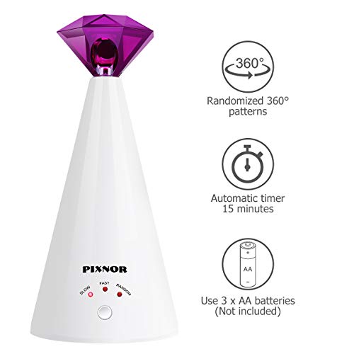 PIXNOR Cat Toy Pet Laser Pointer for Cats Automatic Rotating Catch Training, Adjustable 3 Speeds, Automatic Rest Period, Pretty Diamond Shape, Battery Powered - Thumbnail 7
