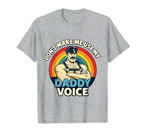 Image of Gay Tom Daddy Voice Funny Bear Dom Rainbow CSD LGBTQ Pride T-Shirt, Men, Heather Grey, 4X-Large