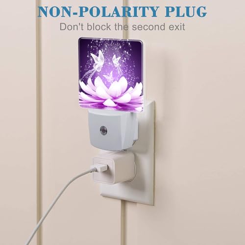 Image of Beautiful Lotus Flower and Butterfly Night Light Plug into Wall with Dusk to Dawn Sensor Cute Nightlight for Kid Girls Boys Women Men Room Decor, Hallway, Kitchen, Bathroom, Nursery, Stairs