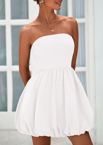 PRETTYGARDEN Women's Bubble Mini Short Dress 2025 Summer Casual A Line Strapless Tube Top Sundress Trendy Smocked Dresses4