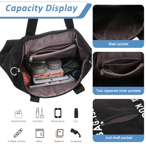 Image of PALAY Travel Bag Black Oxford Cloth Gym Bag Waterproof Letter Print Strap Crossbody Bags Large Capacity Zip-up Mommy Duffle Bags for Travelling
