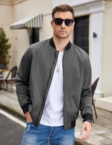 Image of COOFANDY Men Bomber Jacket Lightweight Windbreaker Jackets Casual Softshell Flight Fashion Winter Fall Coat with Pocket